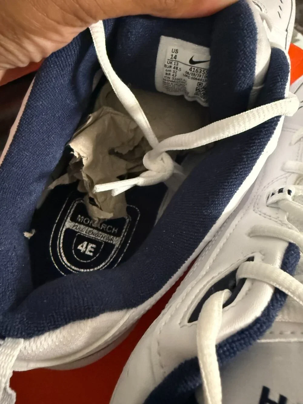 Nike Air Monarch IV White Navy Men’s Size 14 Training Sneakers